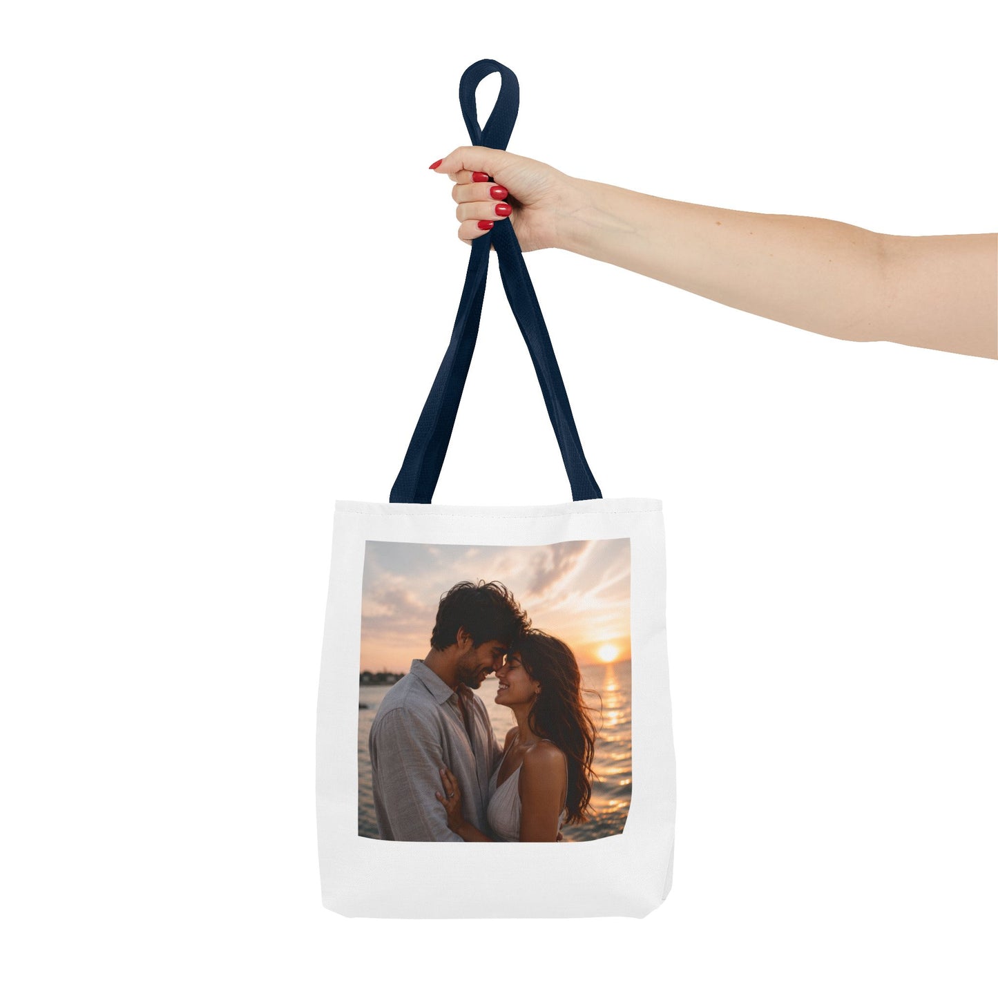 Personalized Photo Tote Bag — Custom Couple Sunset Portrait Beach Bag