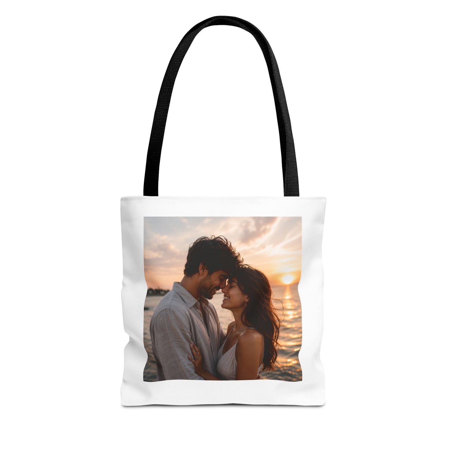 Personalized Photo Tote Bag — Custom Couple Sunset Portrait Beach Bag