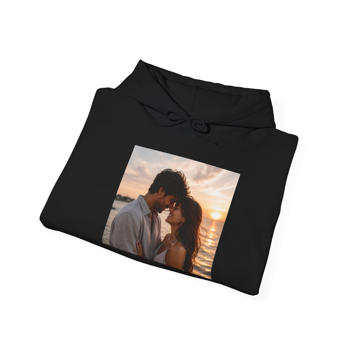 Romantic Sunset Photo Hoodie — Personalized Couple Portrait Sweatshirt