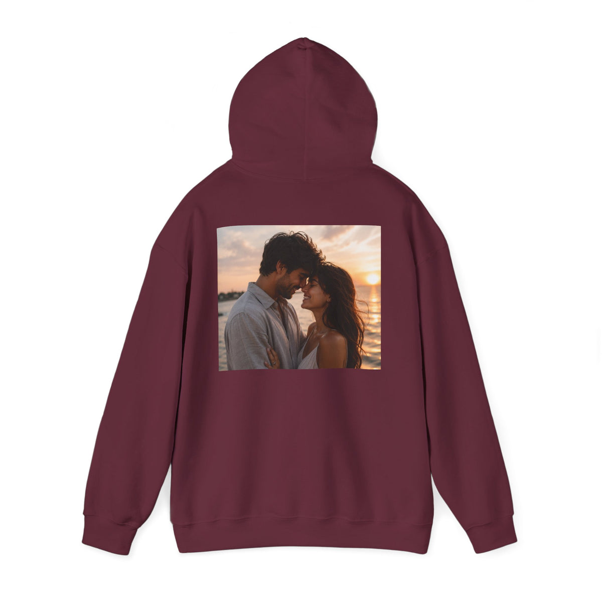 Romantic Sunset Photo Hoodie — Personalized Couple Portrait Sweatshirt