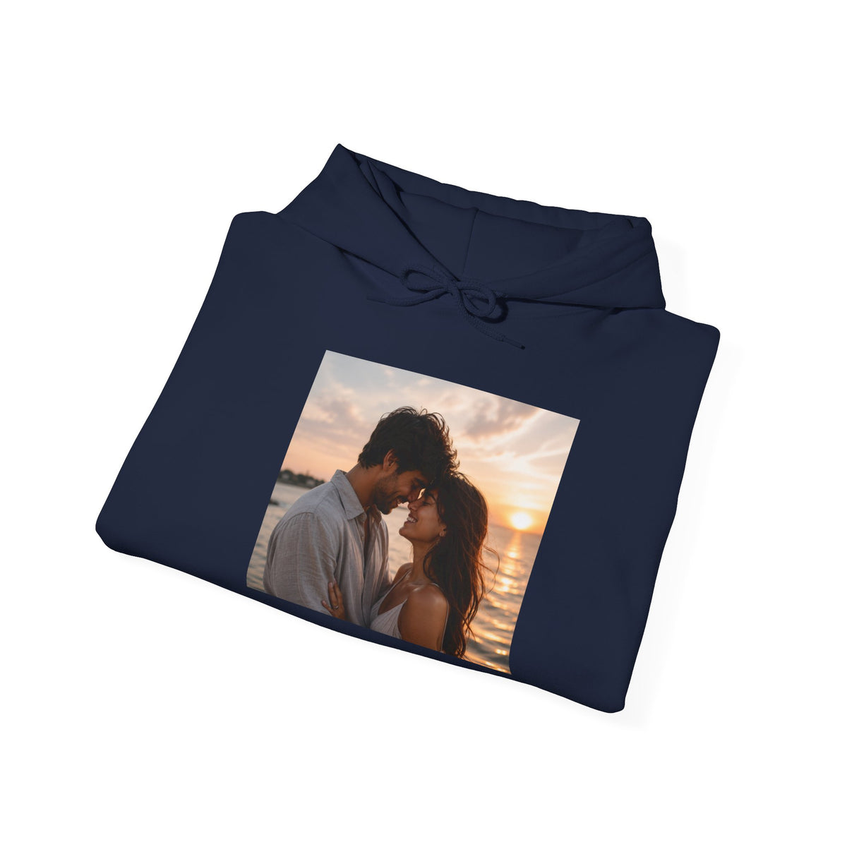 Romantic Sunset Photo Hoodie — Personalized Couple Portrait Sweatshirt