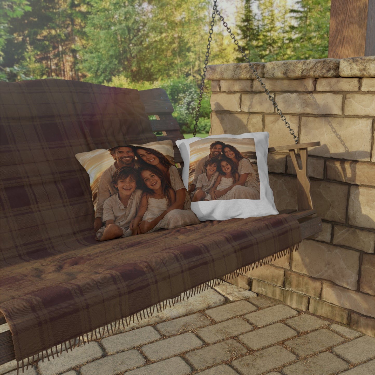 Personalized Outdoor Pillow — Custom Family Photo Sunset Throw Pillow