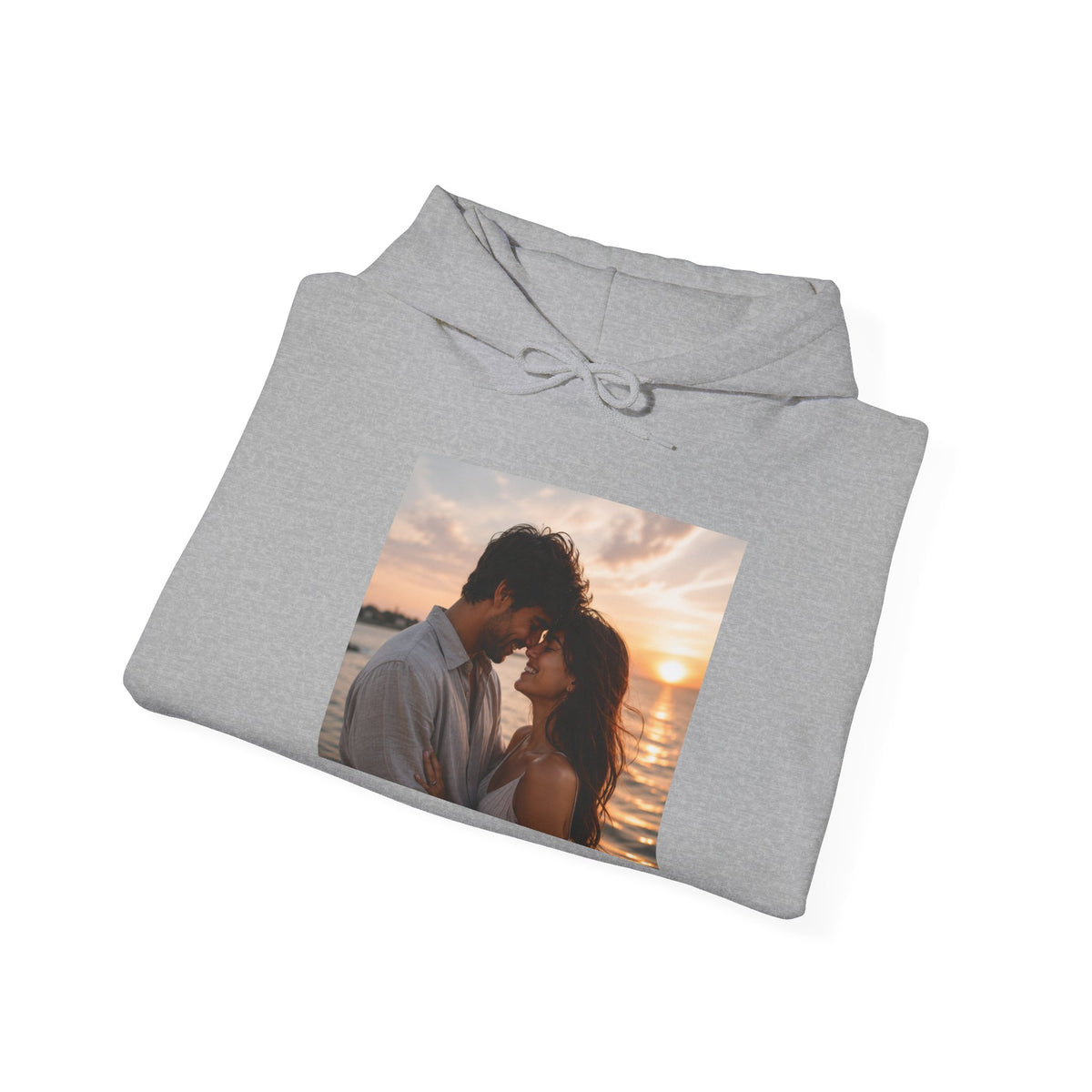 Romantic Sunset Photo Hoodie — Personalized Couple Portrait Sweatshirt