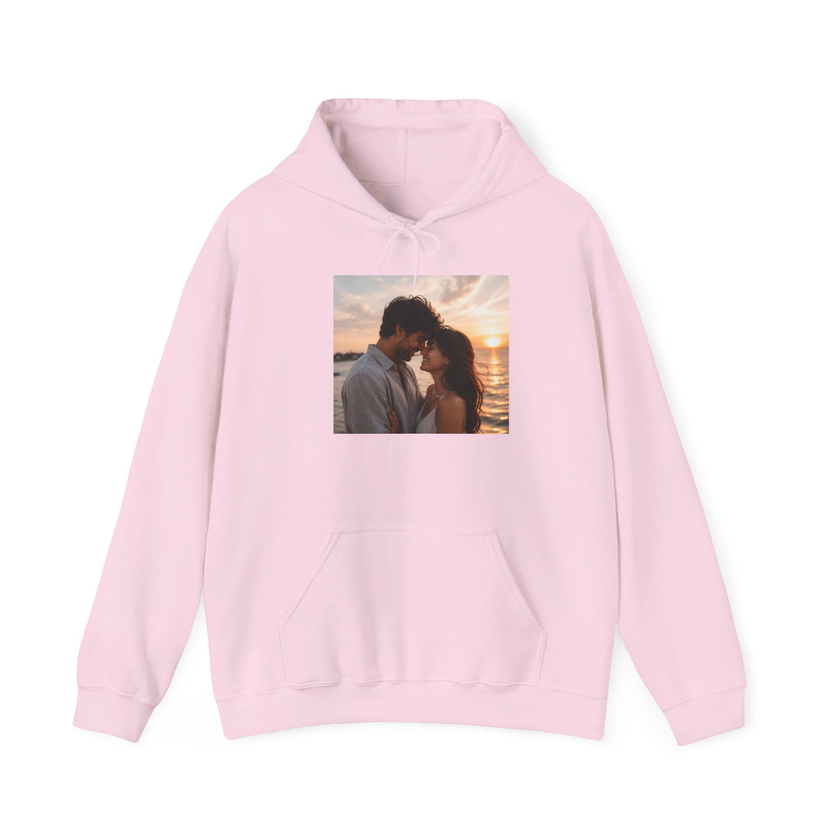Romantic Sunset Photo Hoodie — Personalized Couple Portrait Sweatshirt