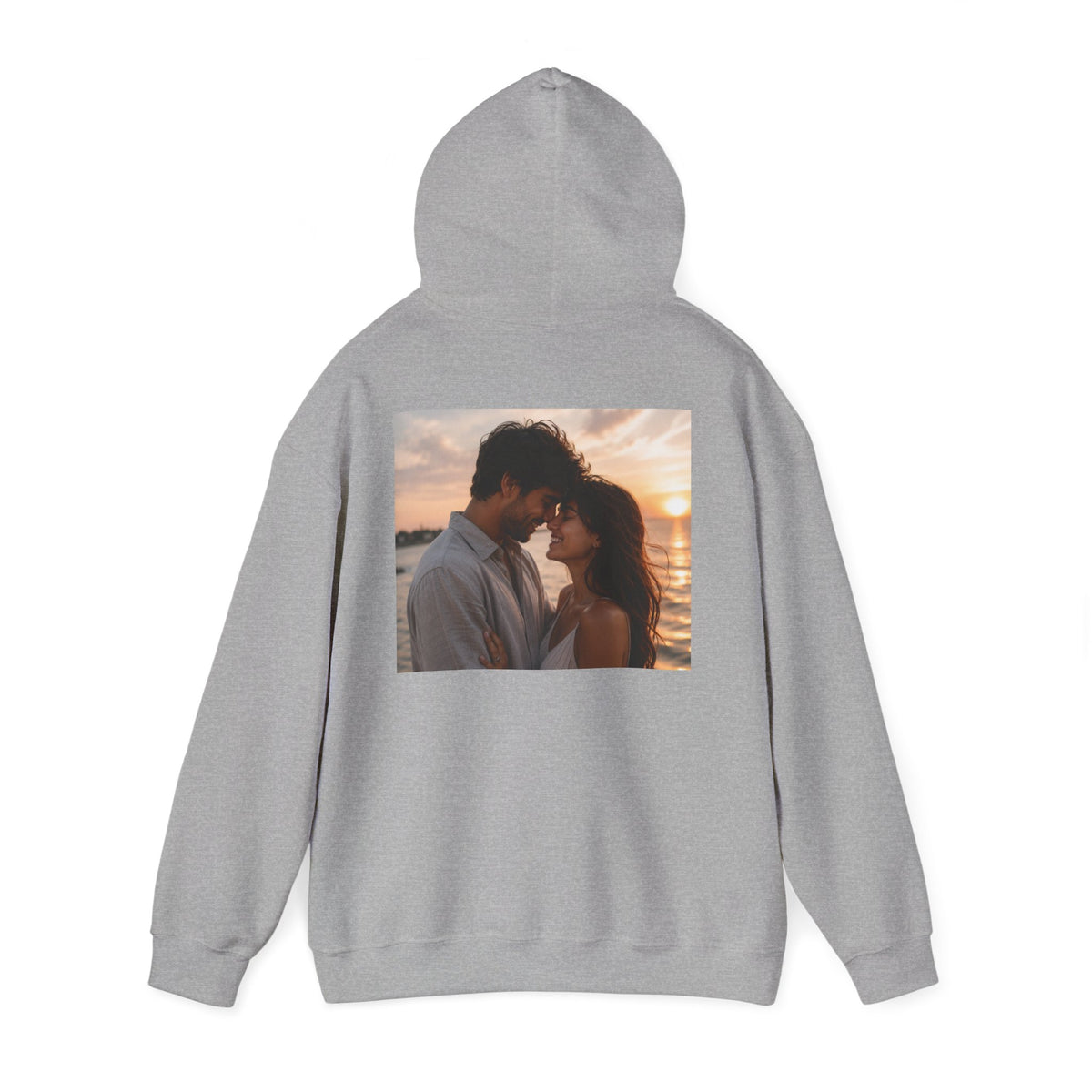 Romantic Sunset Photo Hoodie — Personalized Couple Portrait Sweatshirt