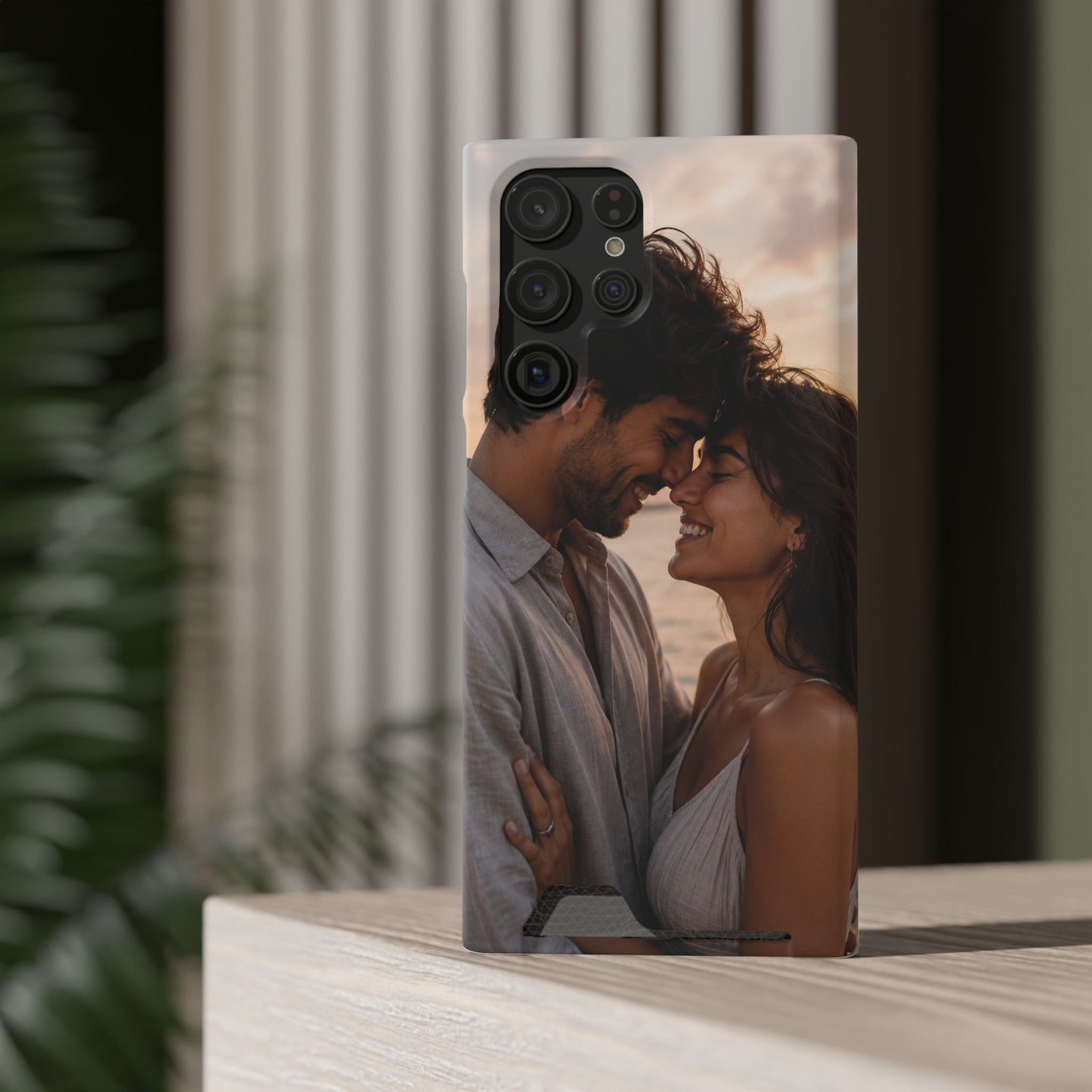 Custom Photo Card-Holder Phone Case — Personalized Couples Sunset Design