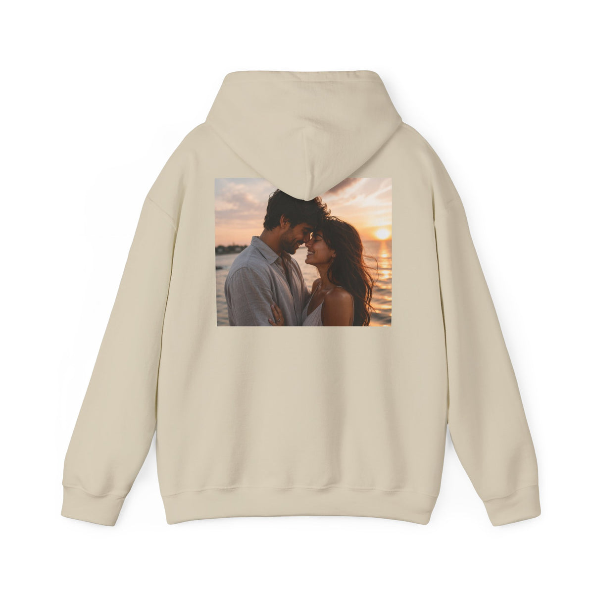 Romantic Sunset Photo Hoodie — Personalized Couple Portrait Sweatshirt