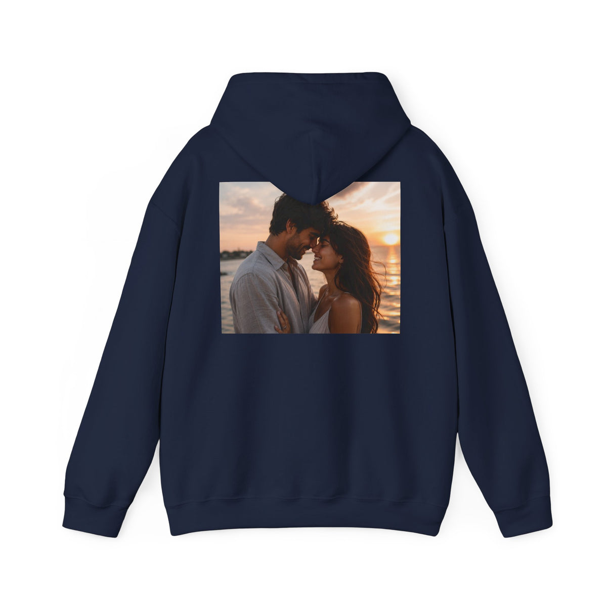 Romantic Sunset Photo Hoodie — Personalized Couple Portrait Sweatshirt