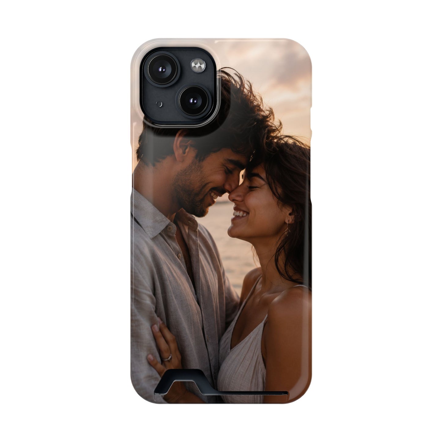 Custom Photo Card-Holder Phone Case — Personalized Couples Sunset Design