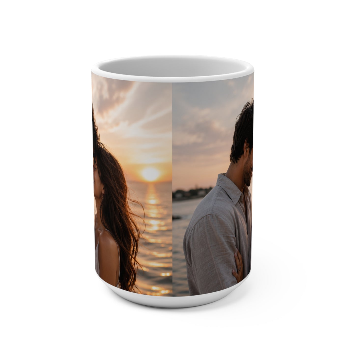 Romantic Sunset Photo Mug — Personalized 15oz Couple Keepsake