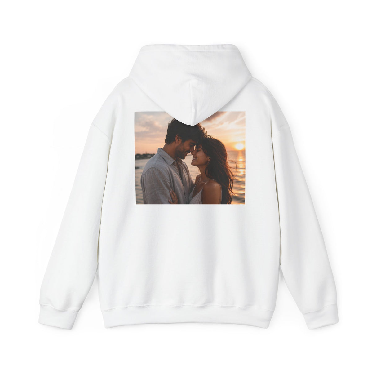 Romantic Sunset Photo Hoodie — Personalized Couple Portrait Sweatshirt