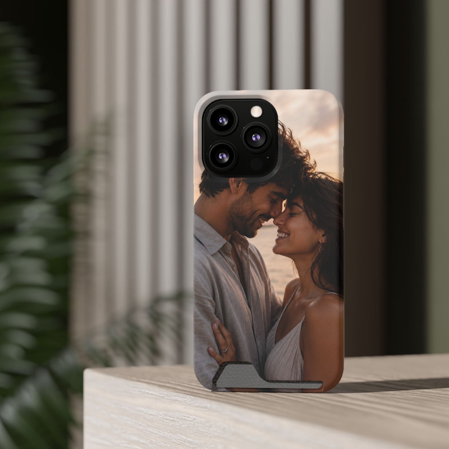 Custom Photo Card-Holder Phone Case — Personalized Couples Sunset Design