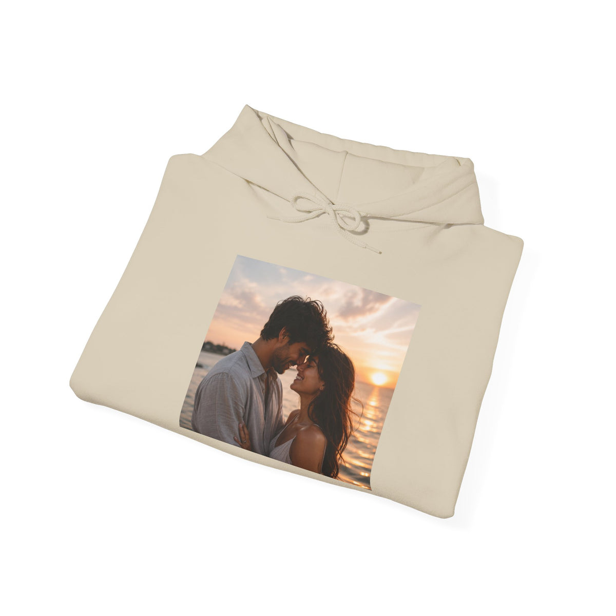 Romantic Sunset Photo Hoodie — Personalized Couple Portrait Sweatshirt