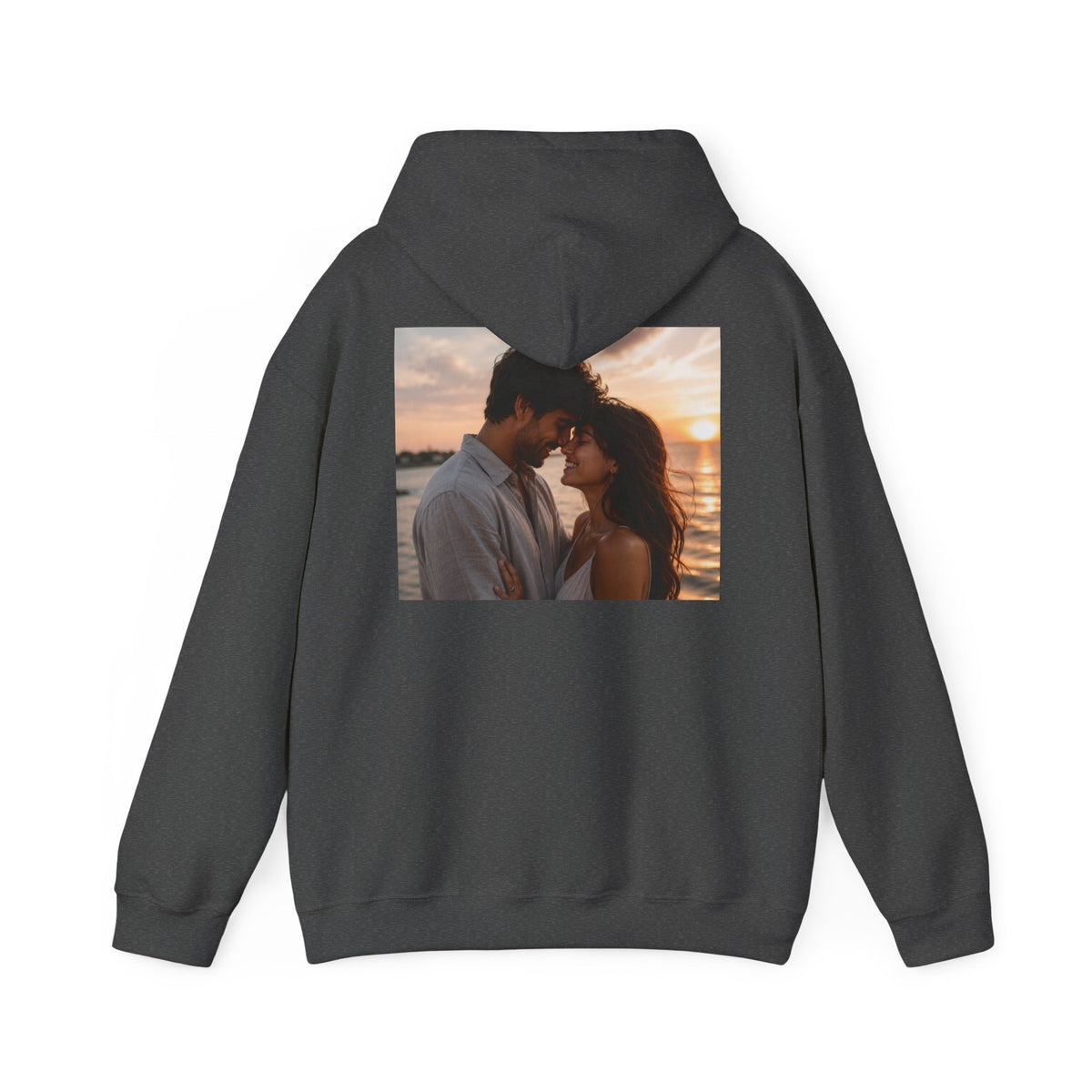 Romantic Sunset Photo Hoodie — Personalized Couple Portrait Sweatshirt