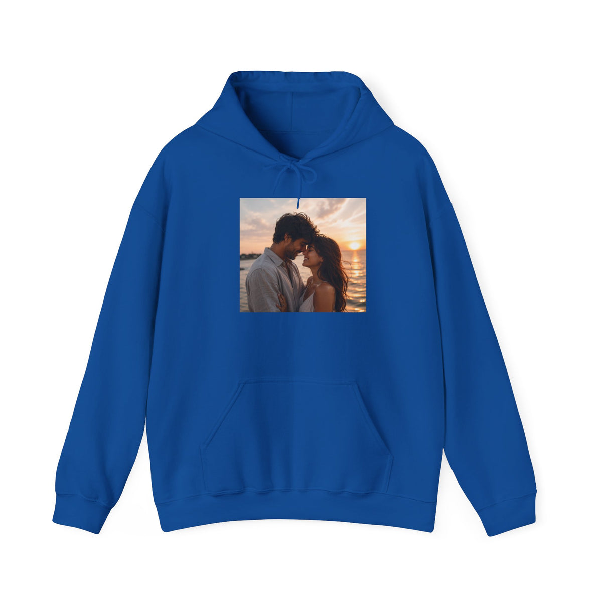Romantic Sunset Photo Hoodie — Personalized Couple Portrait Sweatshirt