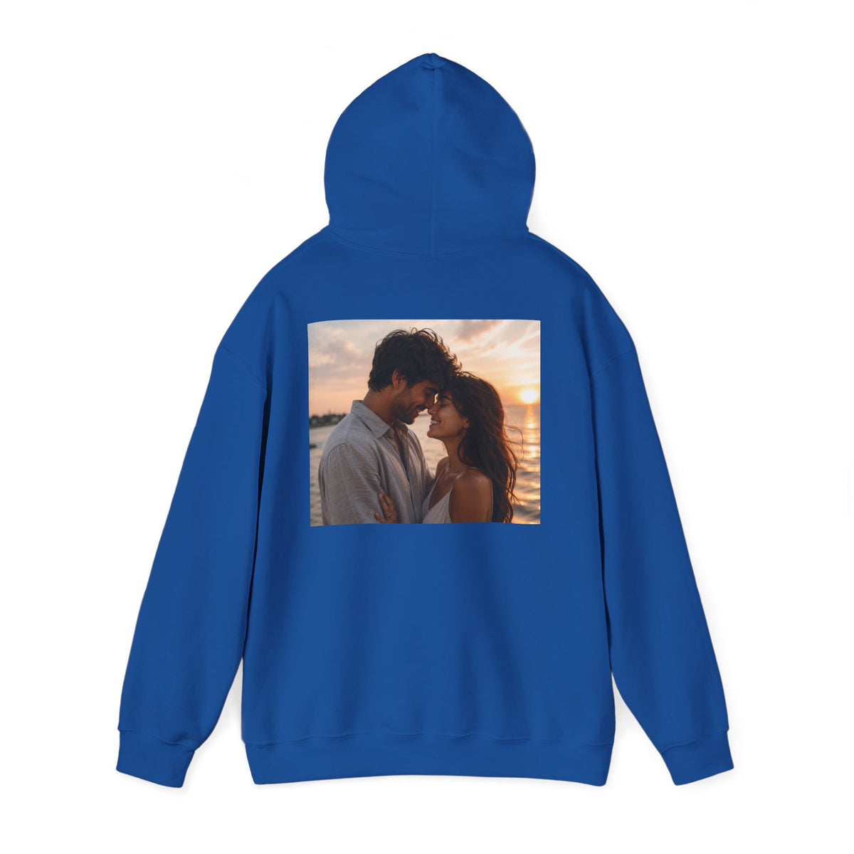 Romantic Sunset Photo Hoodie — Personalized Couple Portrait Sweatshirt