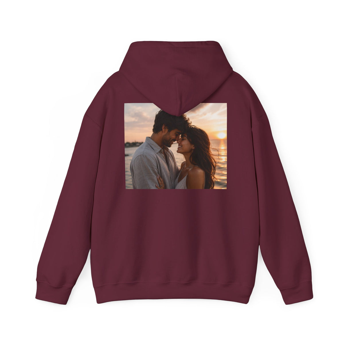 Romantic Sunset Photo Hoodie — Personalized Couple Portrait Sweatshirt