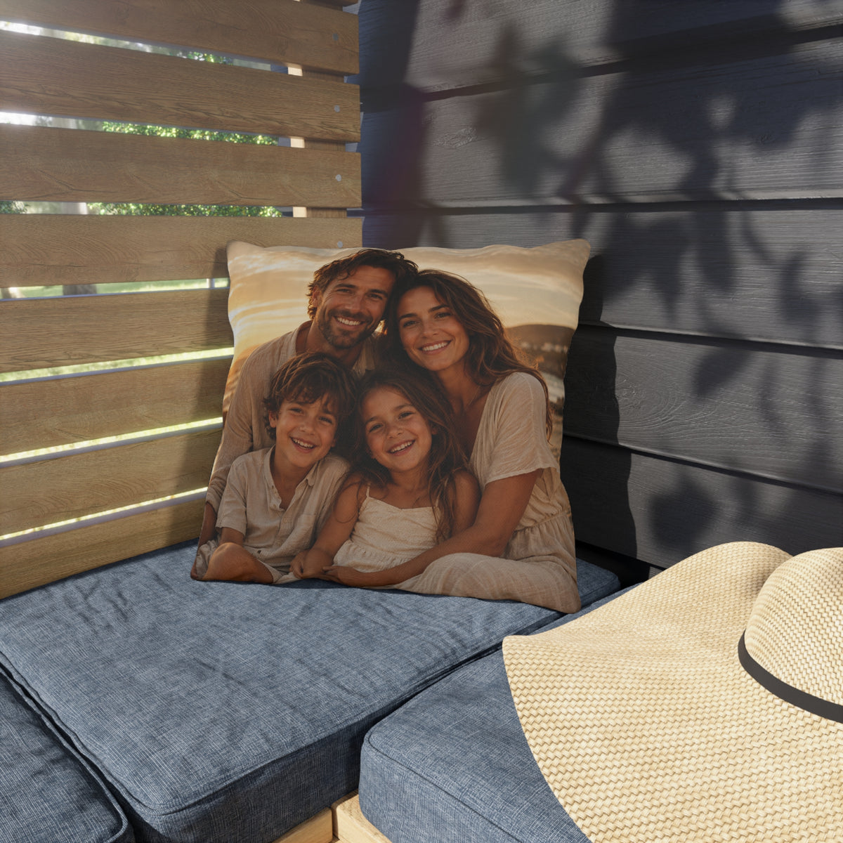 Personalized Outdoor Pillow — Custom Family Photo Sunset Throw Pillow