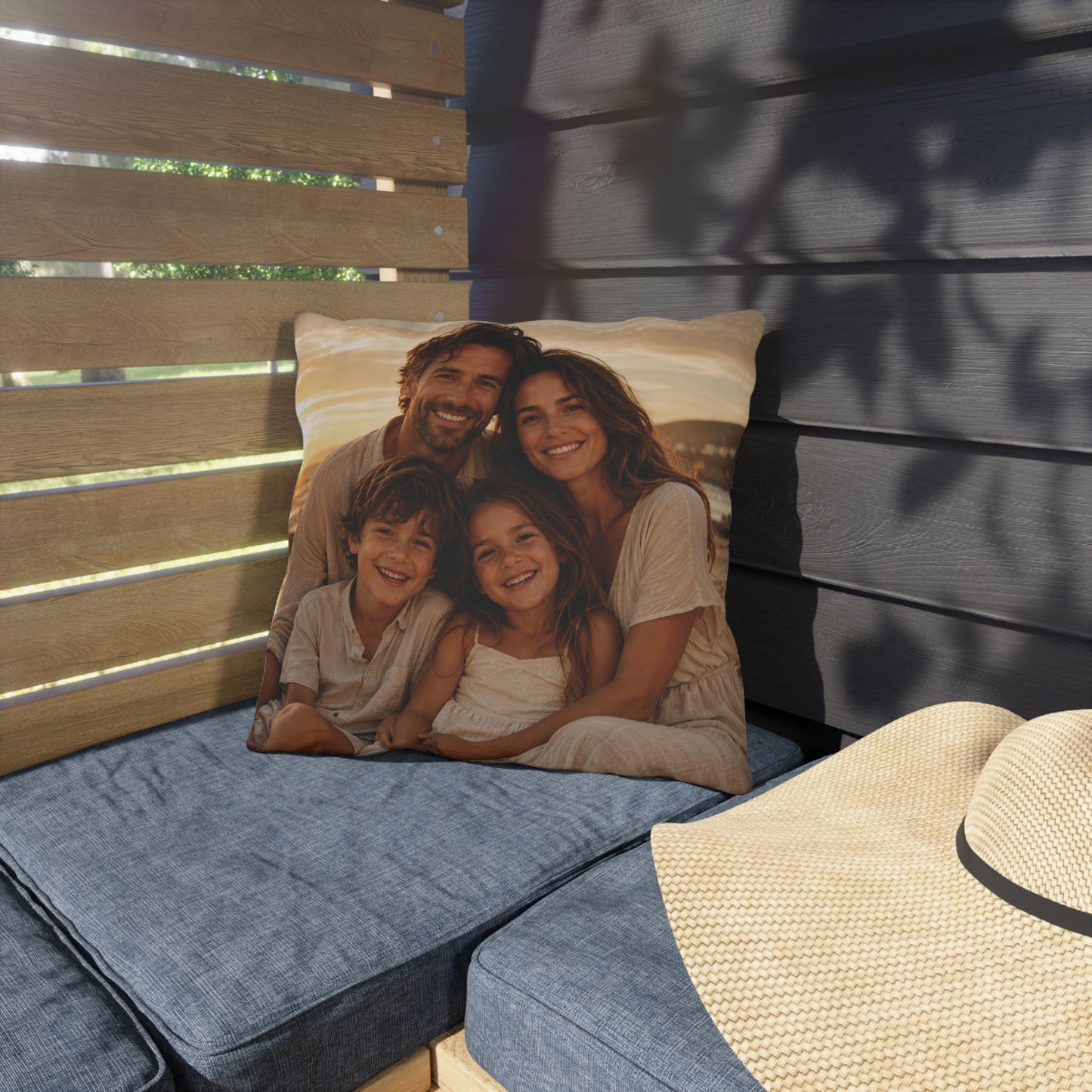 Personalized Outdoor Pillow — Custom Family Photo Sunset Throw Pillow