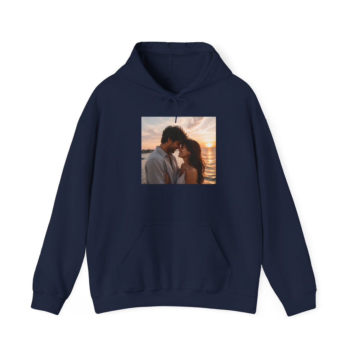 Romantic Sunset Photo Hoodie — Personalized Couple Portrait Sweatshirt