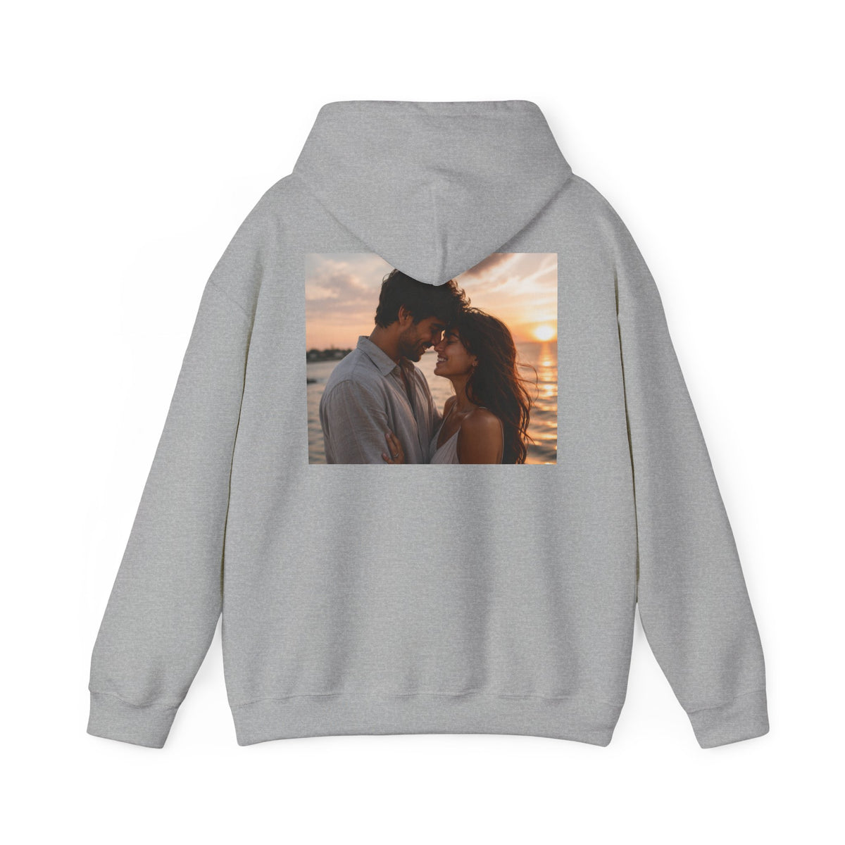 Romantic Sunset Photo Hoodie — Personalized Couple Portrait Sweatshirt