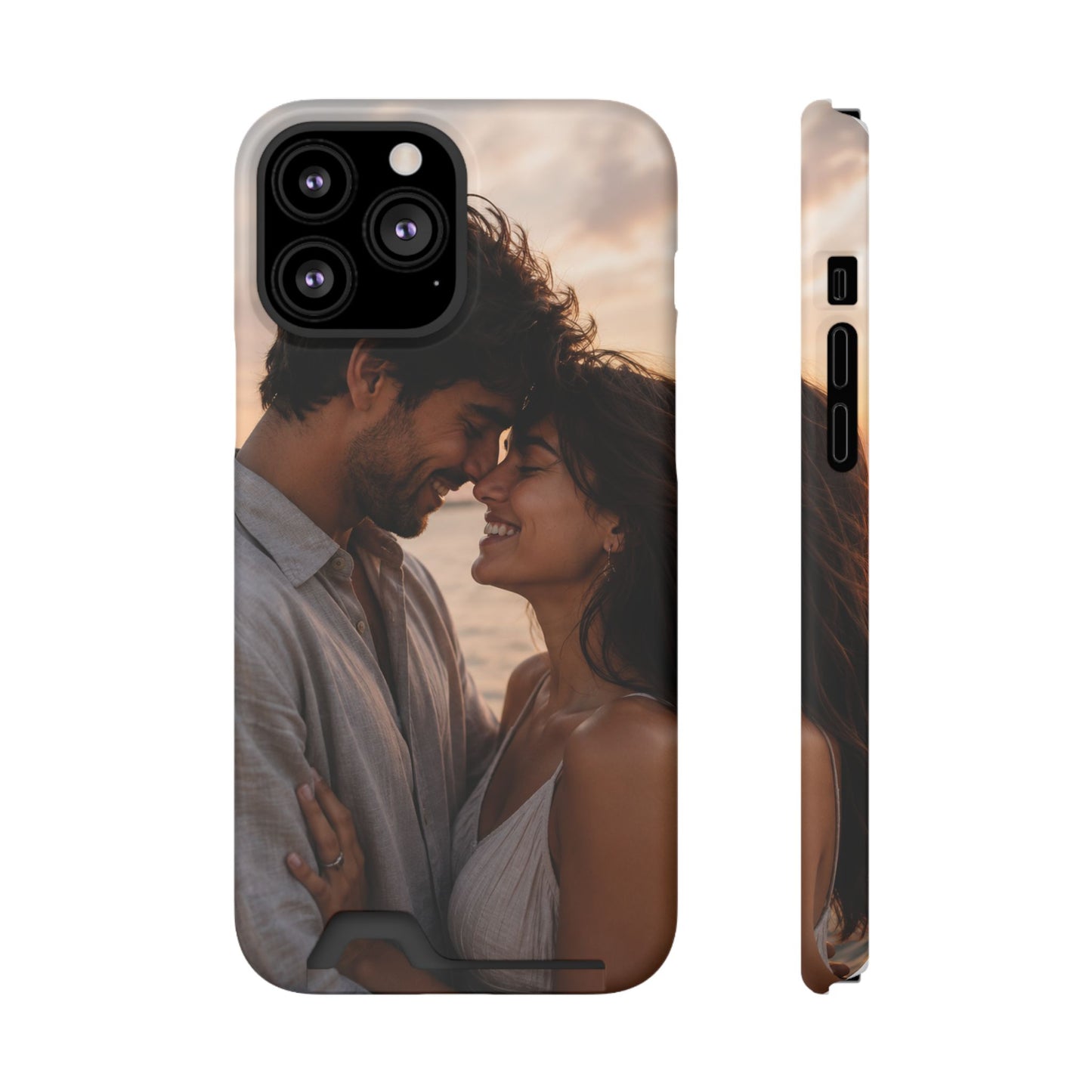 Custom Photo Card-Holder Phone Case — Personalized Couples Sunset Design