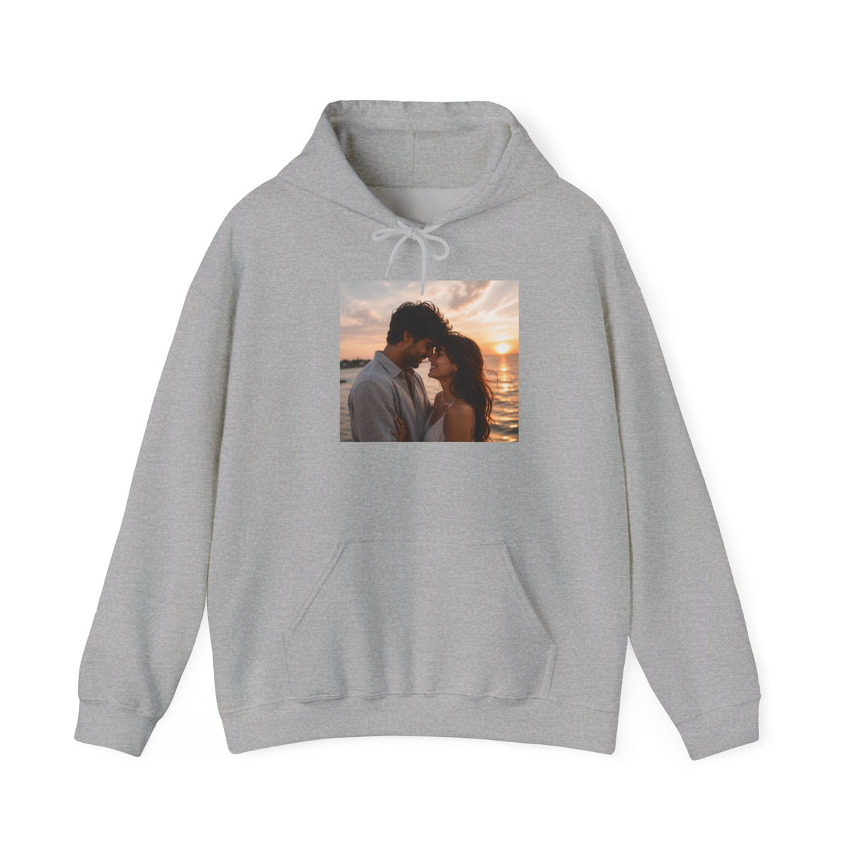Romantic Sunset Photo Hoodie — Personalized Couple Portrait Sweatshirt