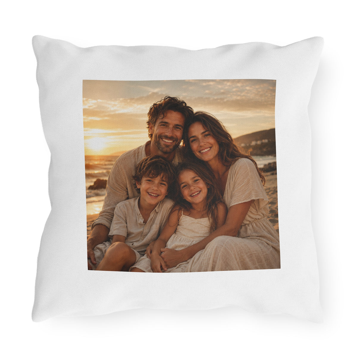 Personalized Outdoor Pillow — Custom Family Photo Sunset Throw Pillow