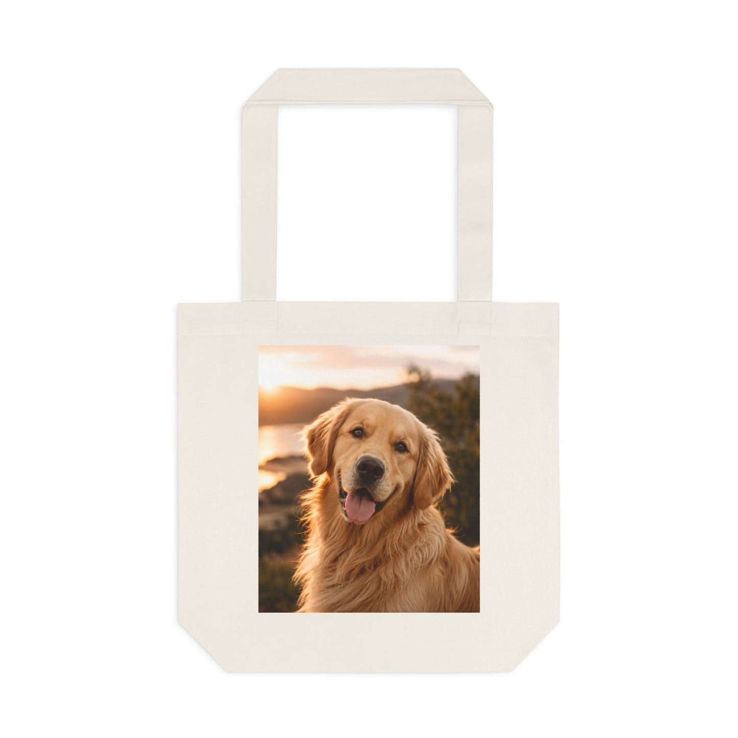 Golden Retriever Photo Tote Bag — Cute Dog Beach Sunset Canvas Tote