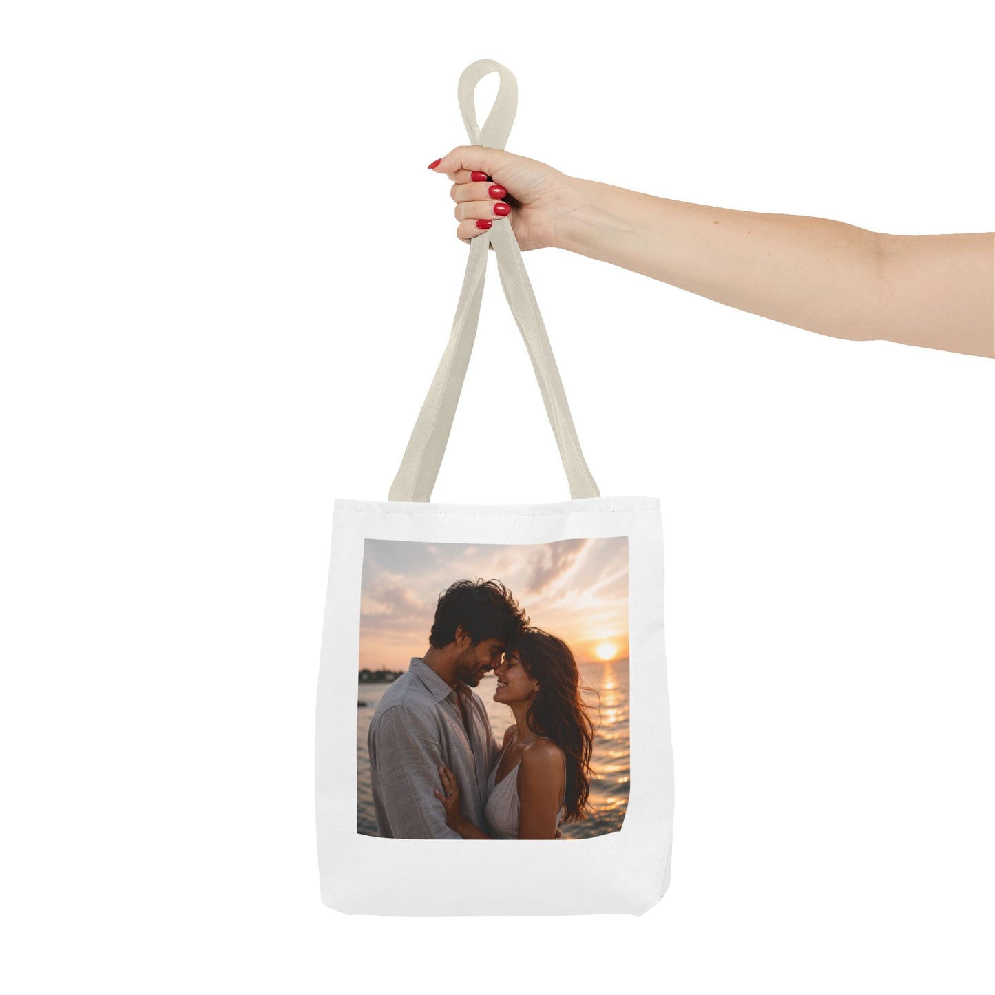 Personalized Photo Tote Bag — Custom Couple Sunset Portrait Beach Bag