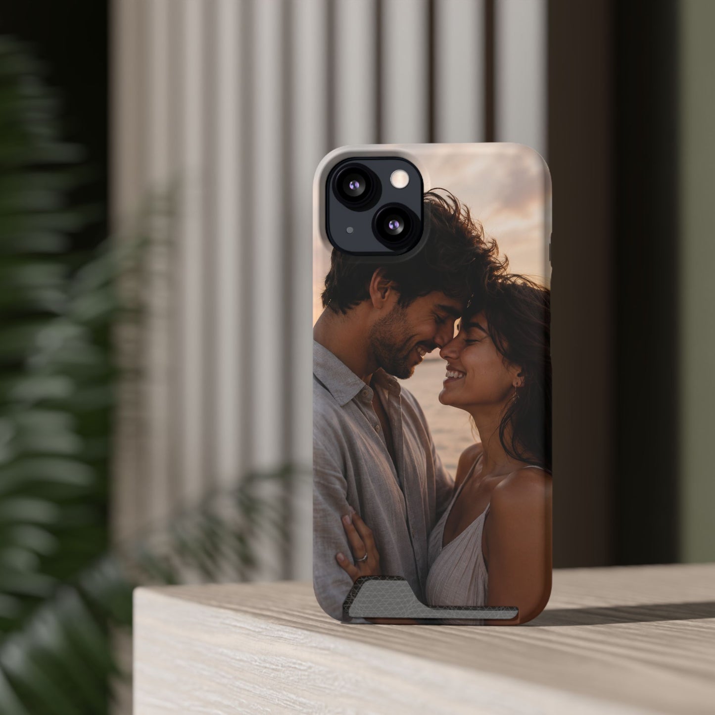 Custom Photo Card-Holder Phone Case — Personalized Couples Sunset Design