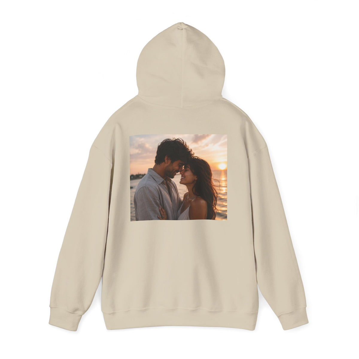 Romantic Sunset Photo Hoodie — Personalized Couple Portrait Sweatshirt