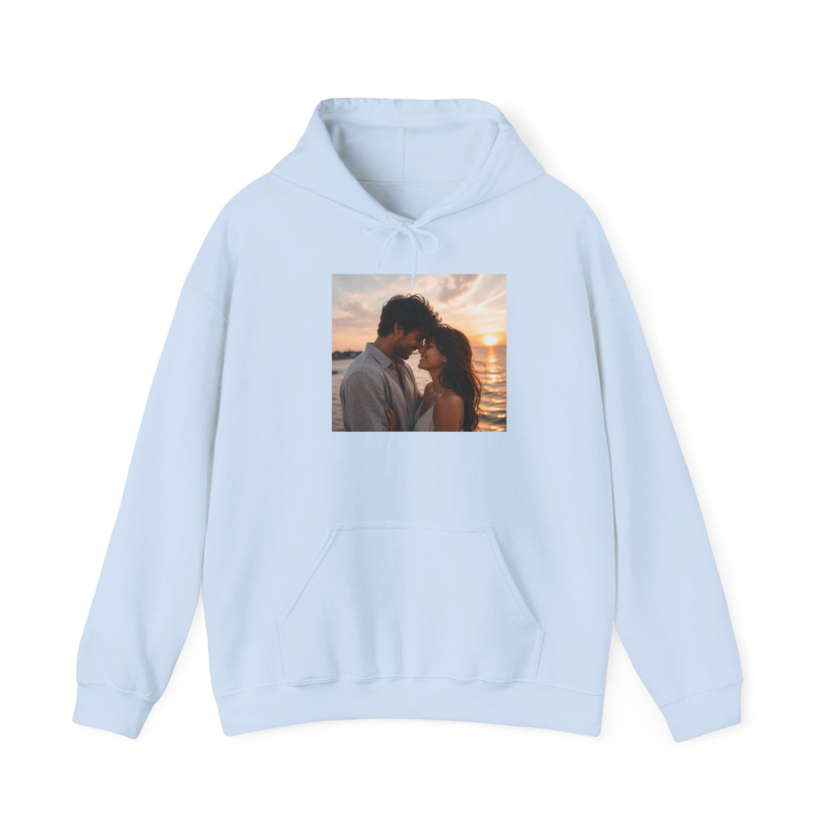 Romantic Sunset Photo Hoodie — Personalized Couple Portrait Sweatshirt