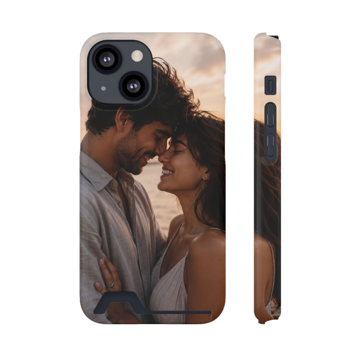 Custom Photo Card-Holder Phone Case — Personalized Couples Sunset Design