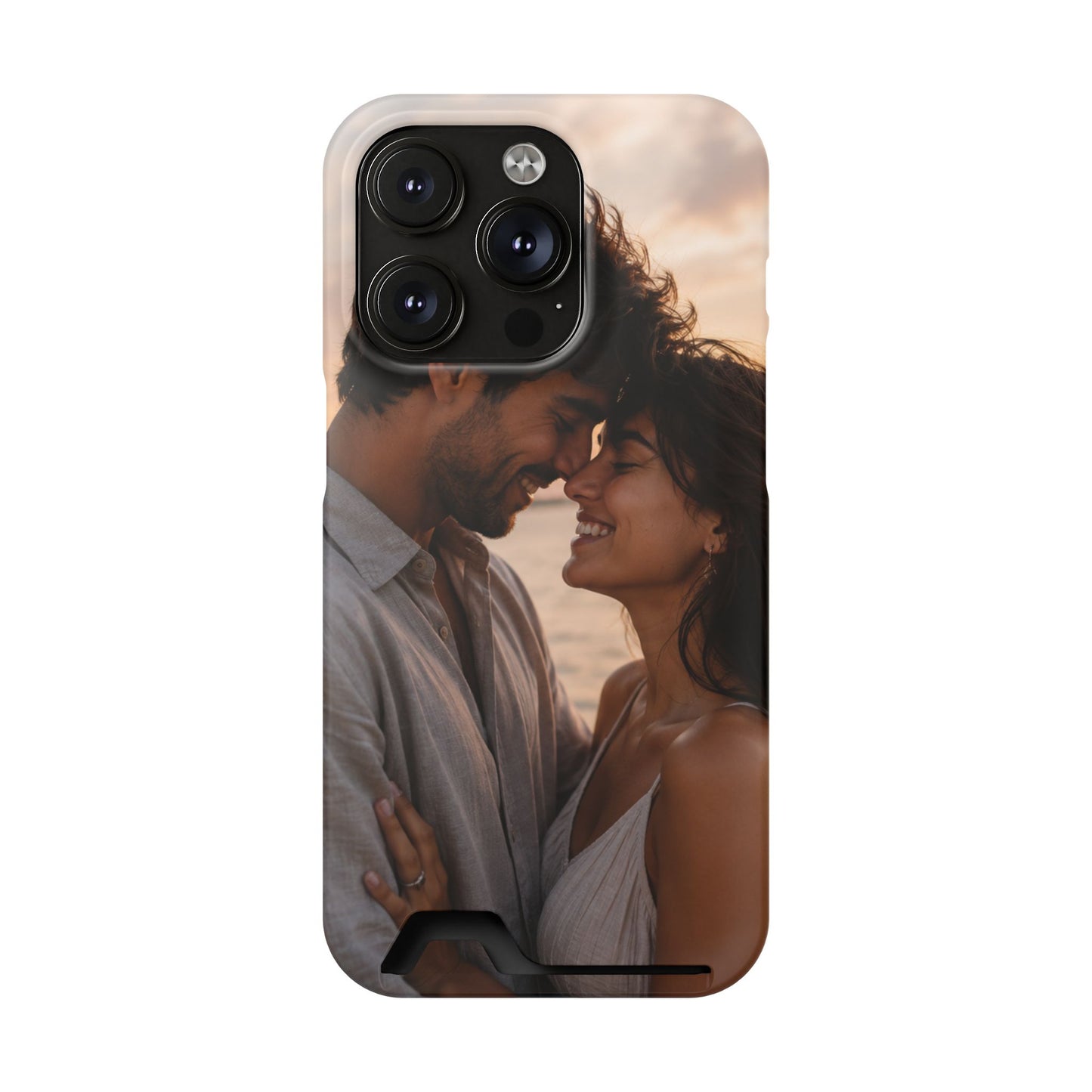 Custom Photo Card-Holder Phone Case — Personalized Couples Sunset Design