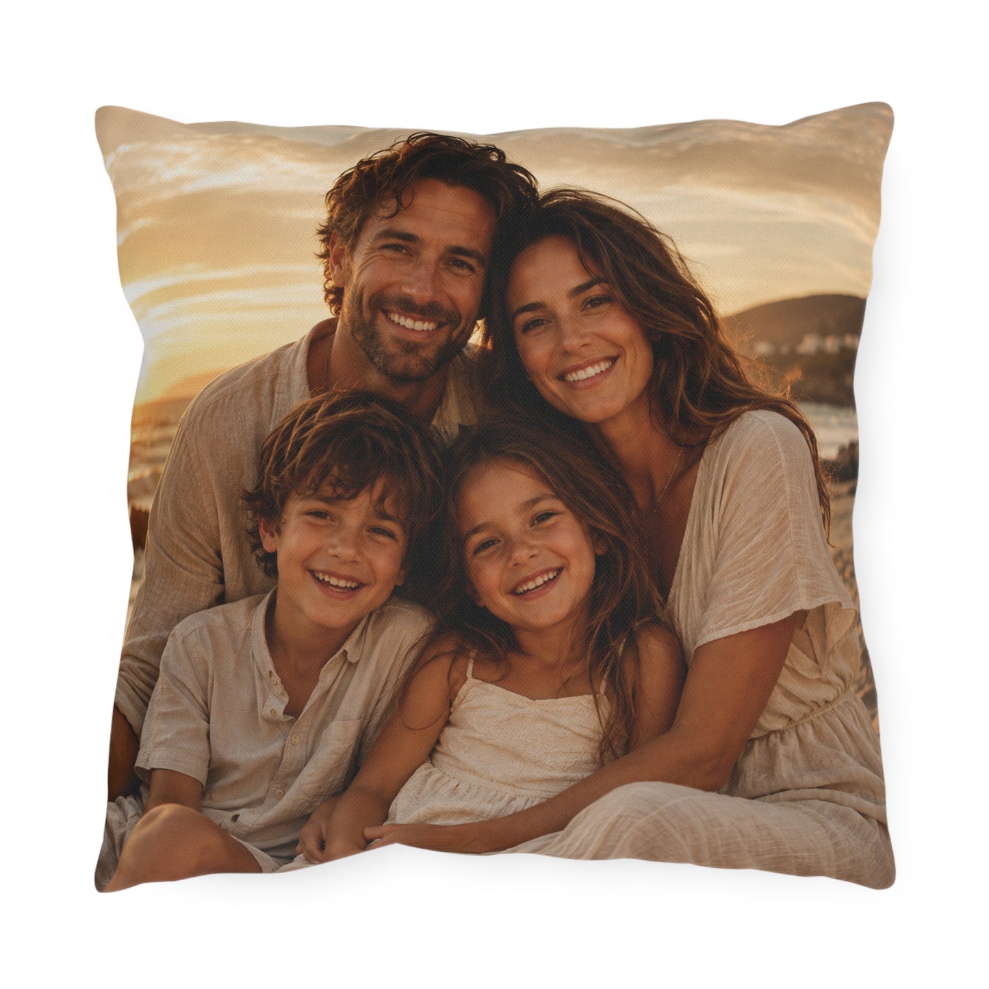 Personalized Outdoor Pillow — Custom Family Photo Sunset Throw Pillow