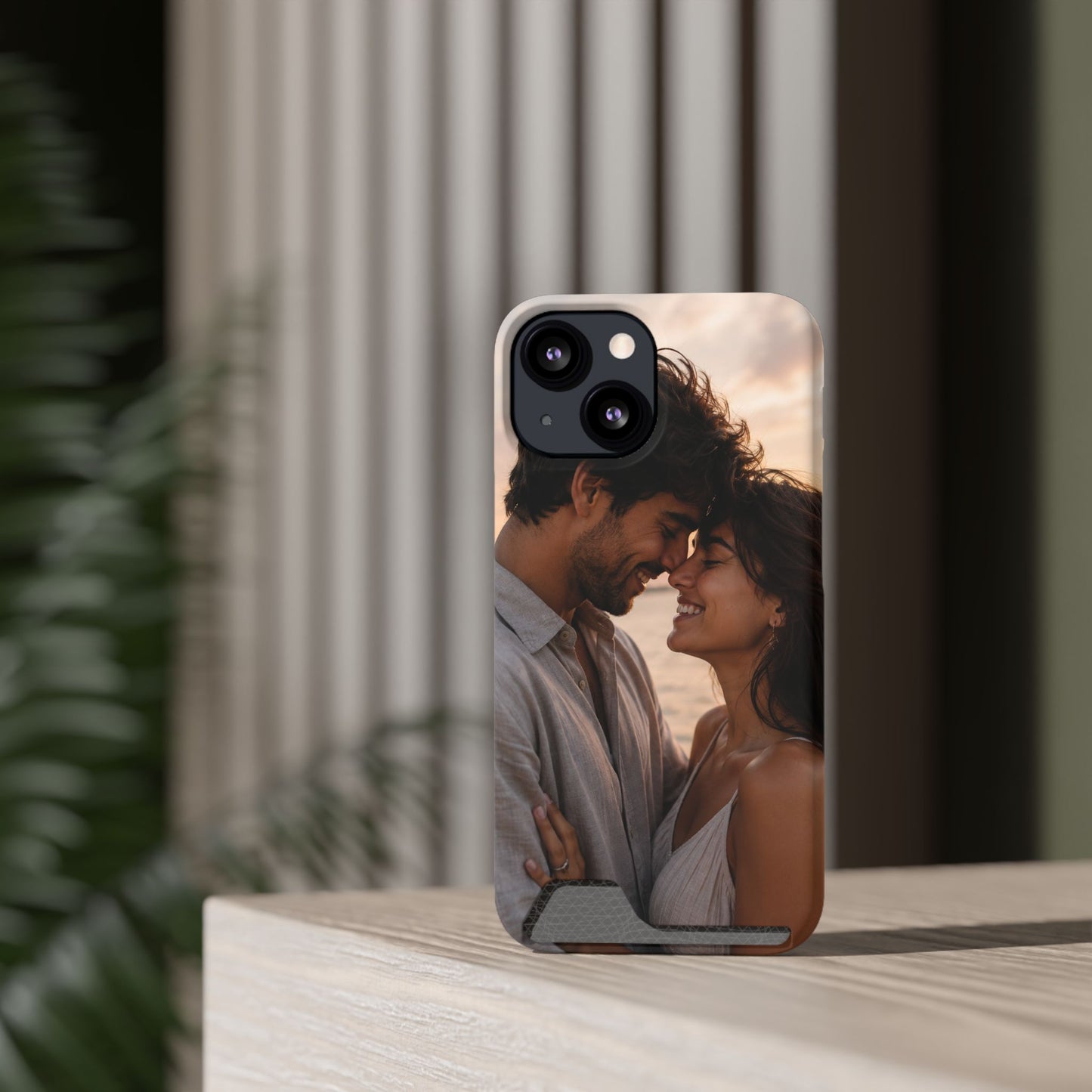 Custom Photo Card-Holder Phone Case — Personalized Couples Sunset Design