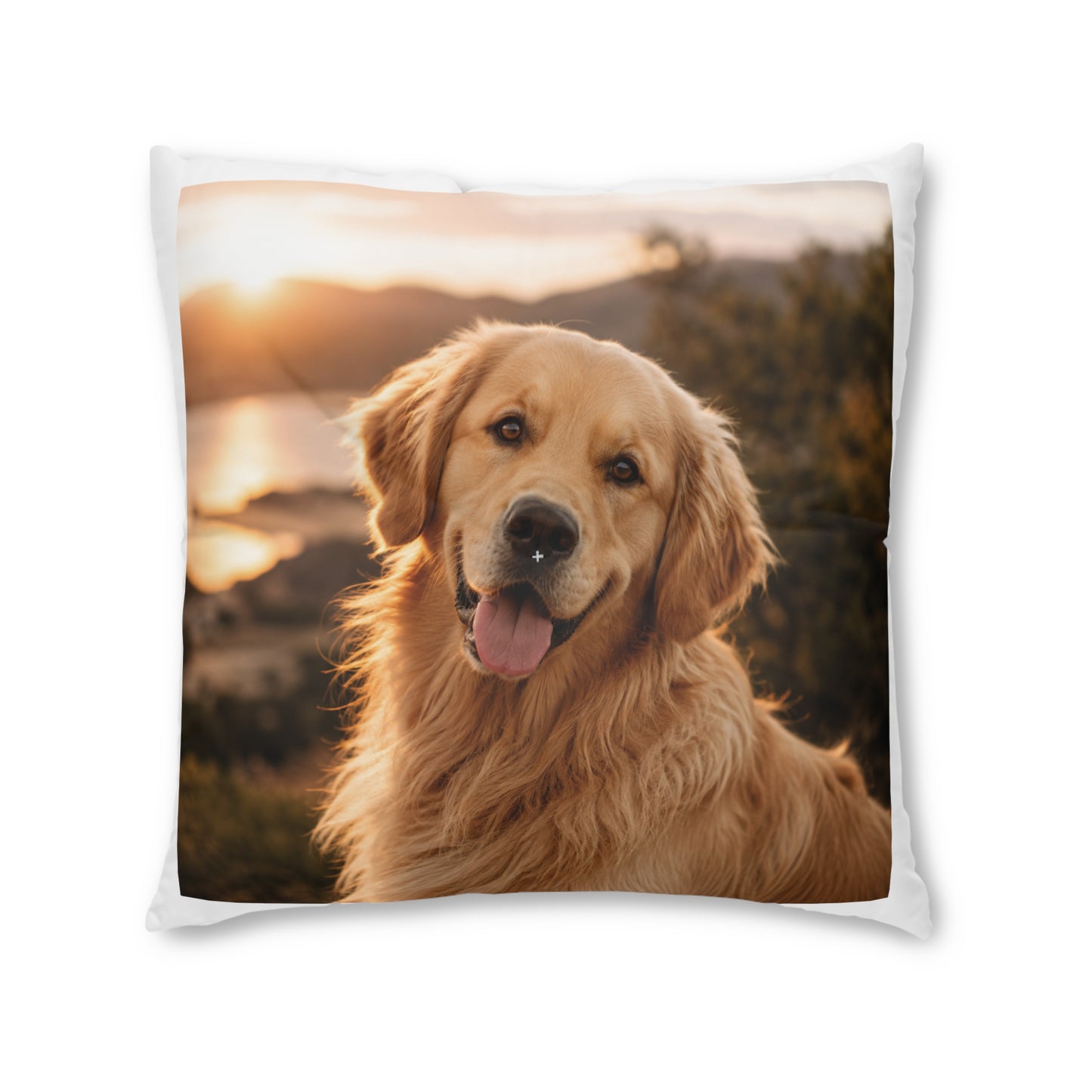 Golden Retriever Photo Floor Pillow — Cozy Square Tufted Pet Cushion