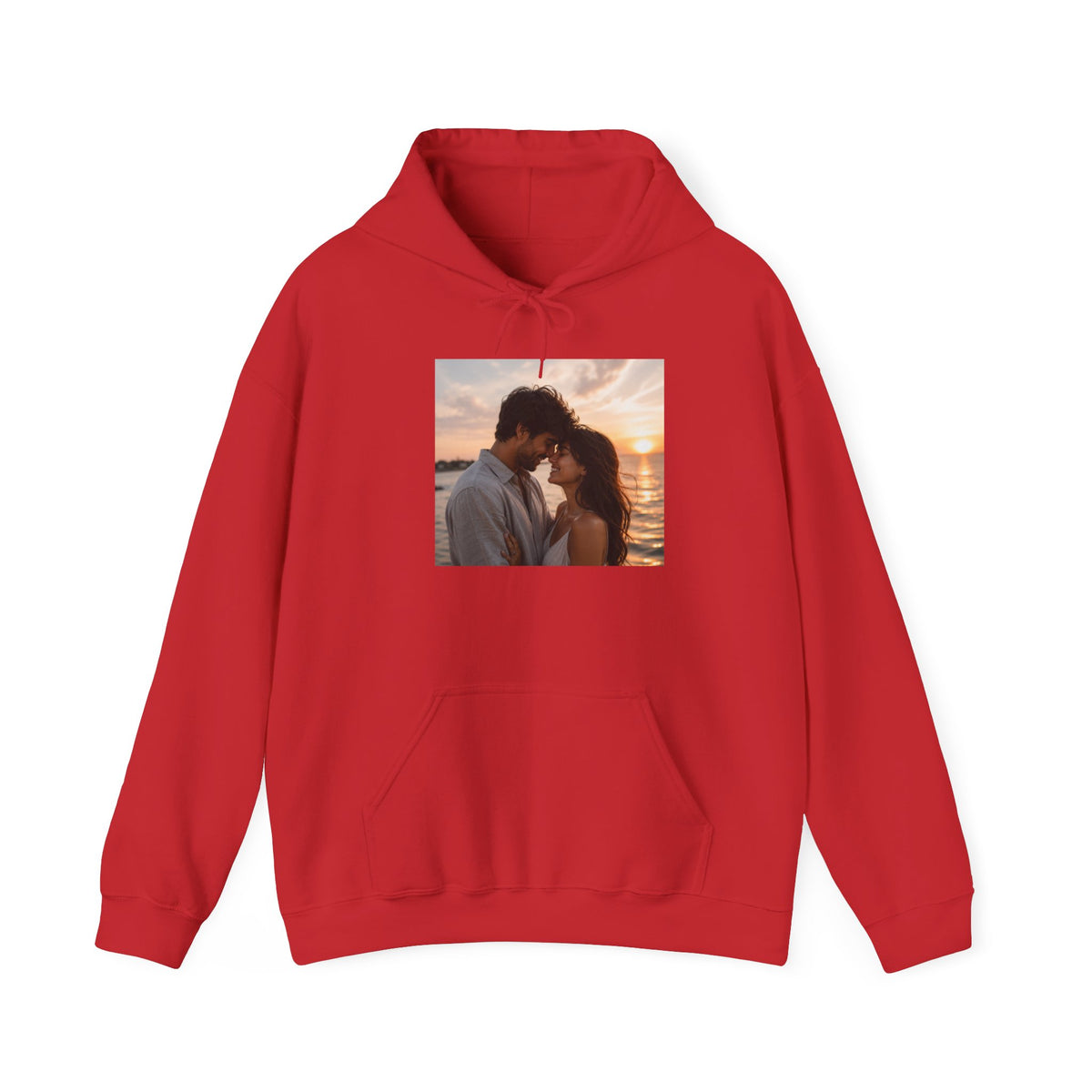 Romantic Sunset Photo Hoodie — Personalized Couple Portrait Sweatshirt