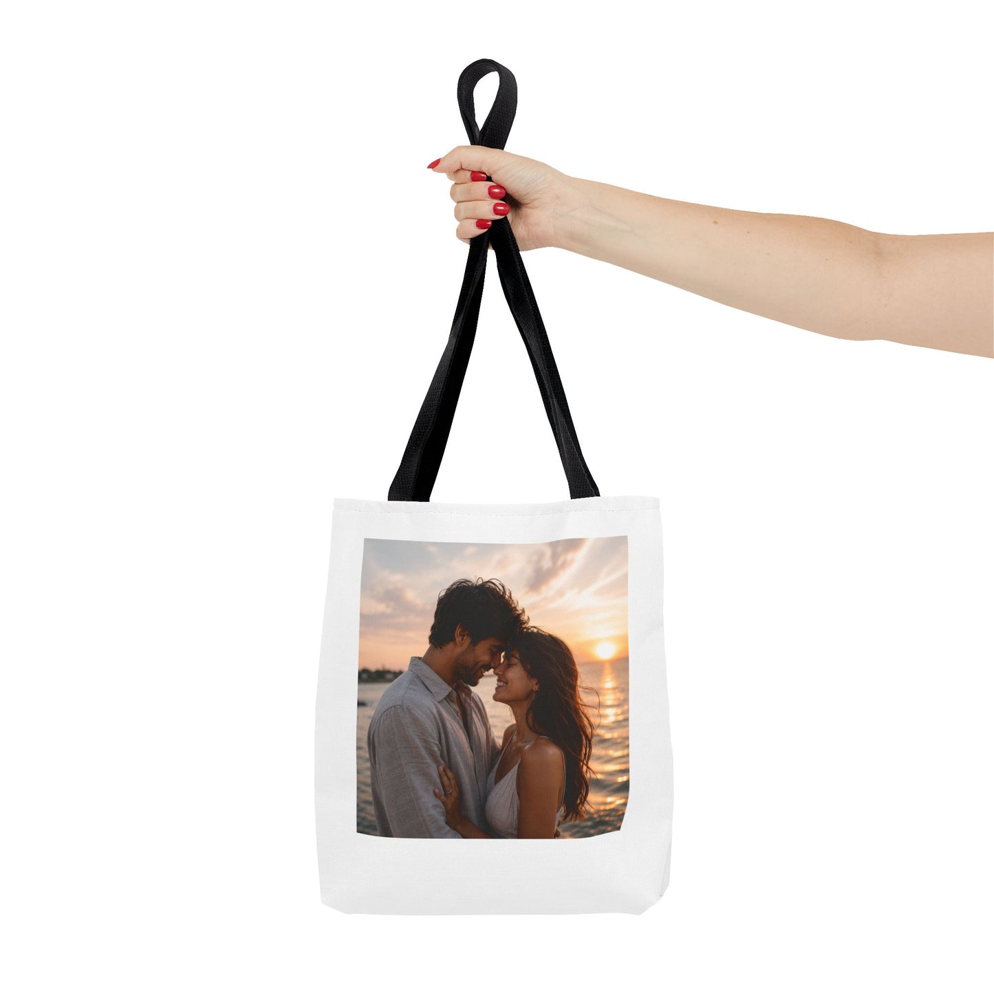 Personalized Photo Tote Bag — Custom Couple Sunset Portrait Beach Bag