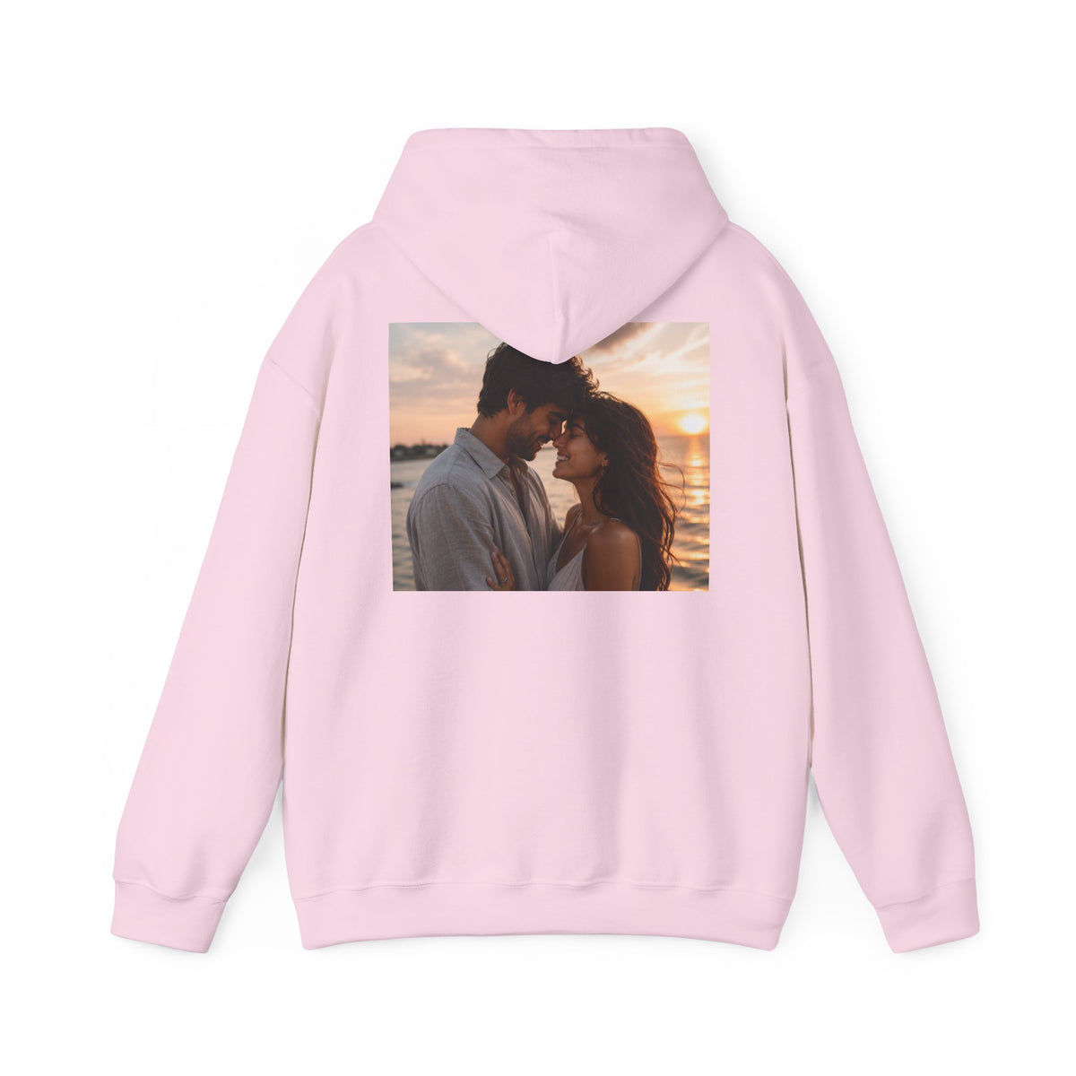 Romantic Sunset Photo Hoodie — Personalized Couple Portrait Sweatshirt