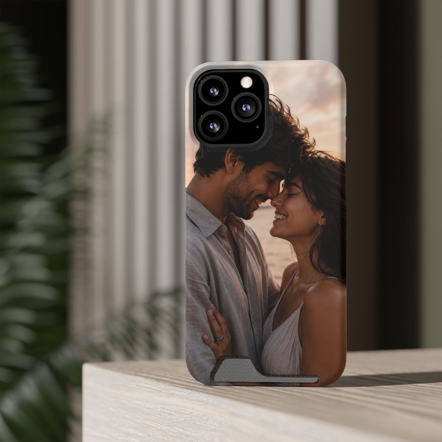 Custom Photo Card-Holder Phone Case — Personalized Couples Sunset Design