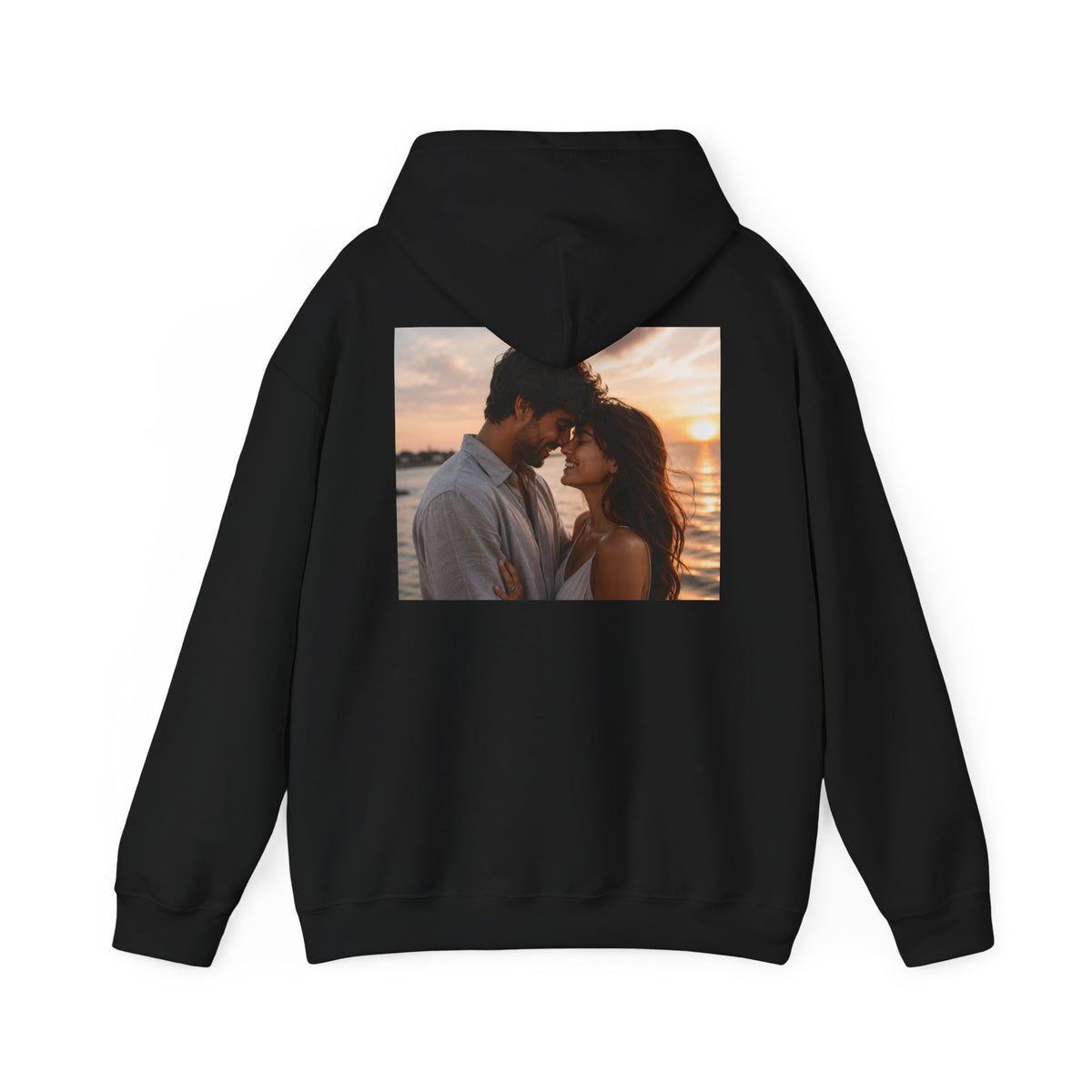 Romantic Sunset Photo Hoodie — Personalized Couple Portrait Sweatshirt