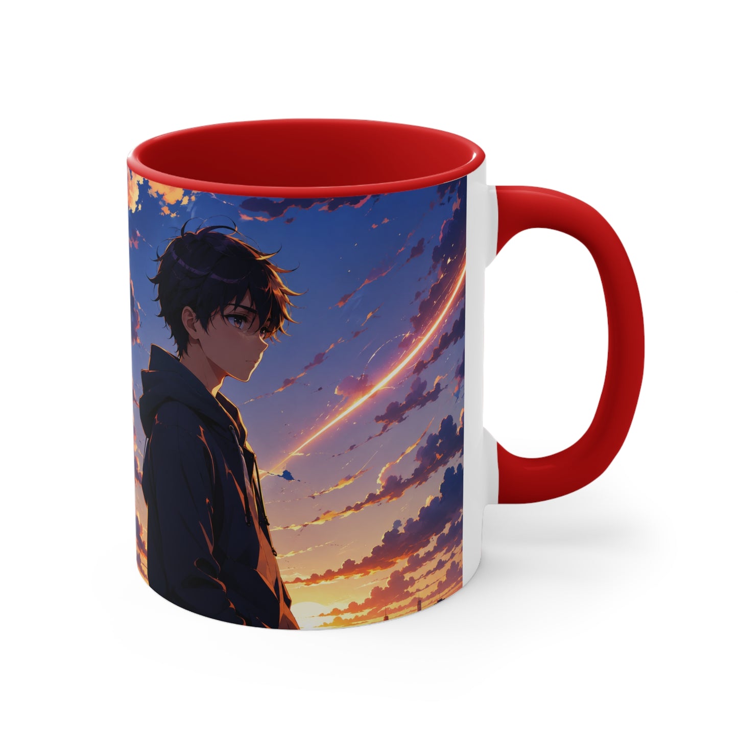 Anime Sunset Accent Mug — Moody Boy Silhouette with Shooting Star