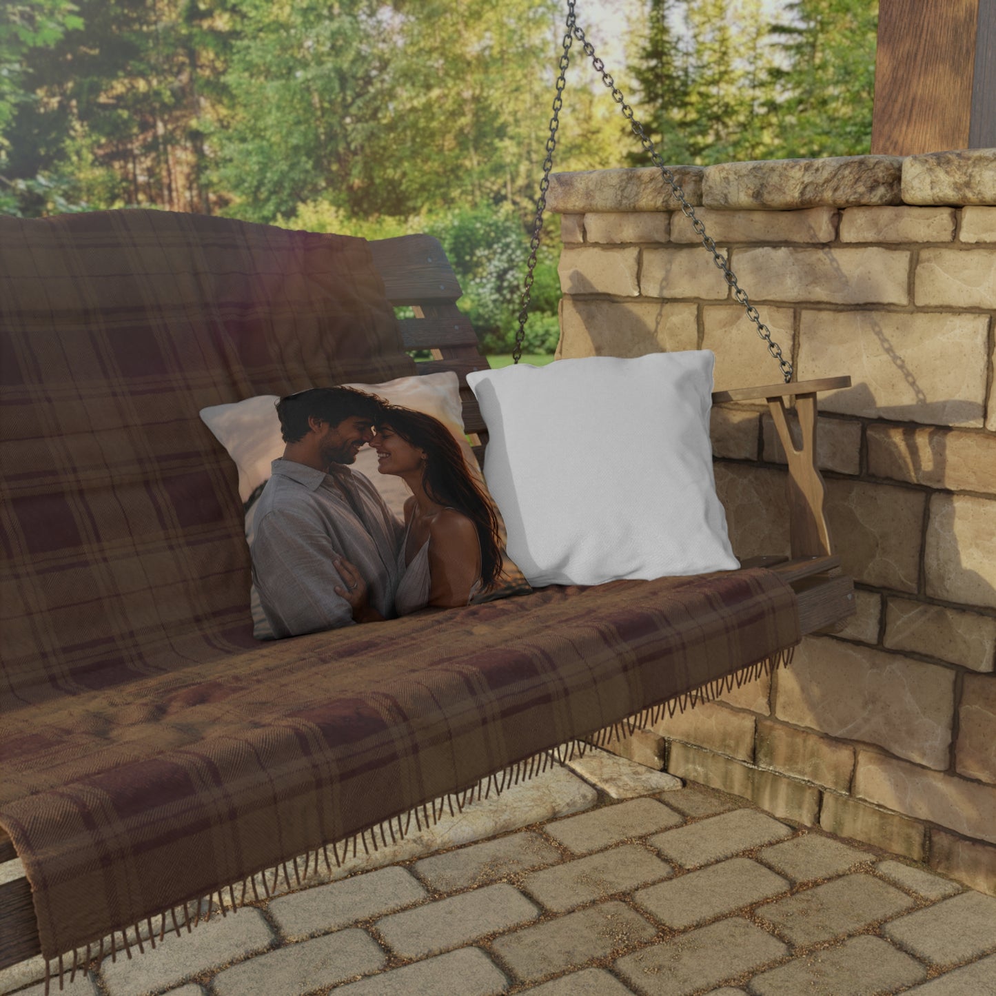 Sunset Romance Outdoor Pillow — Personalized Photo Beach Throw Cushion