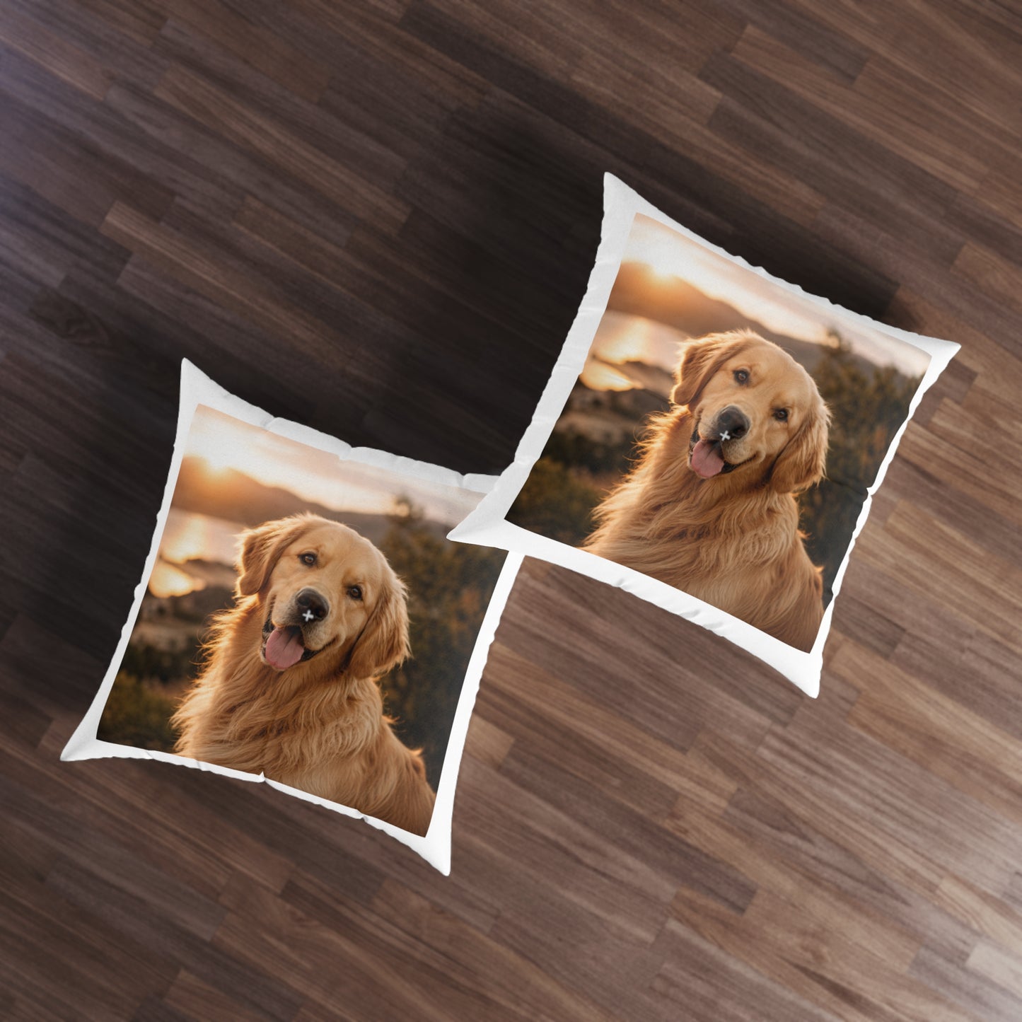 Golden Retriever Photo Floor Pillow — Cozy Square Tufted Pet Cushion