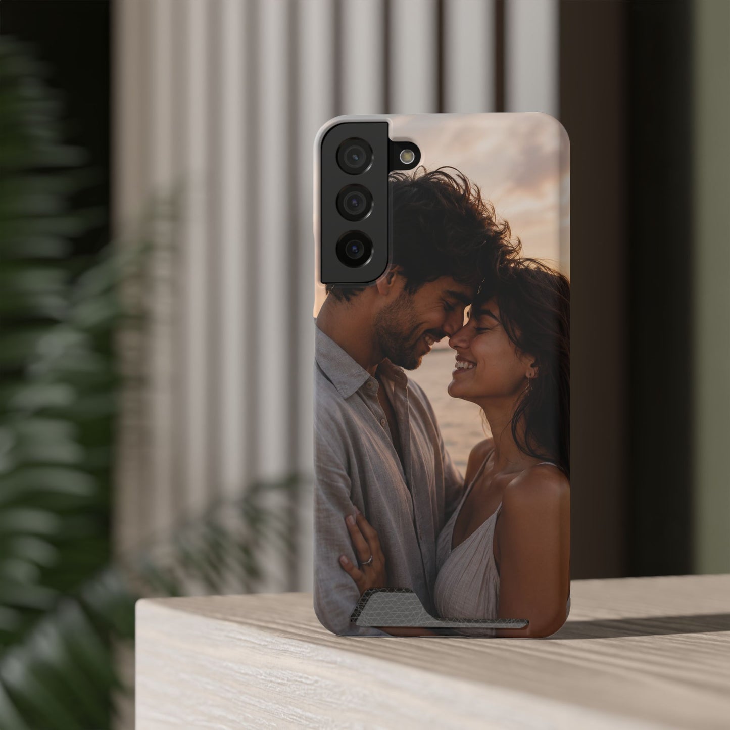 Custom Photo Card-Holder Phone Case — Personalized Couples Sunset Design