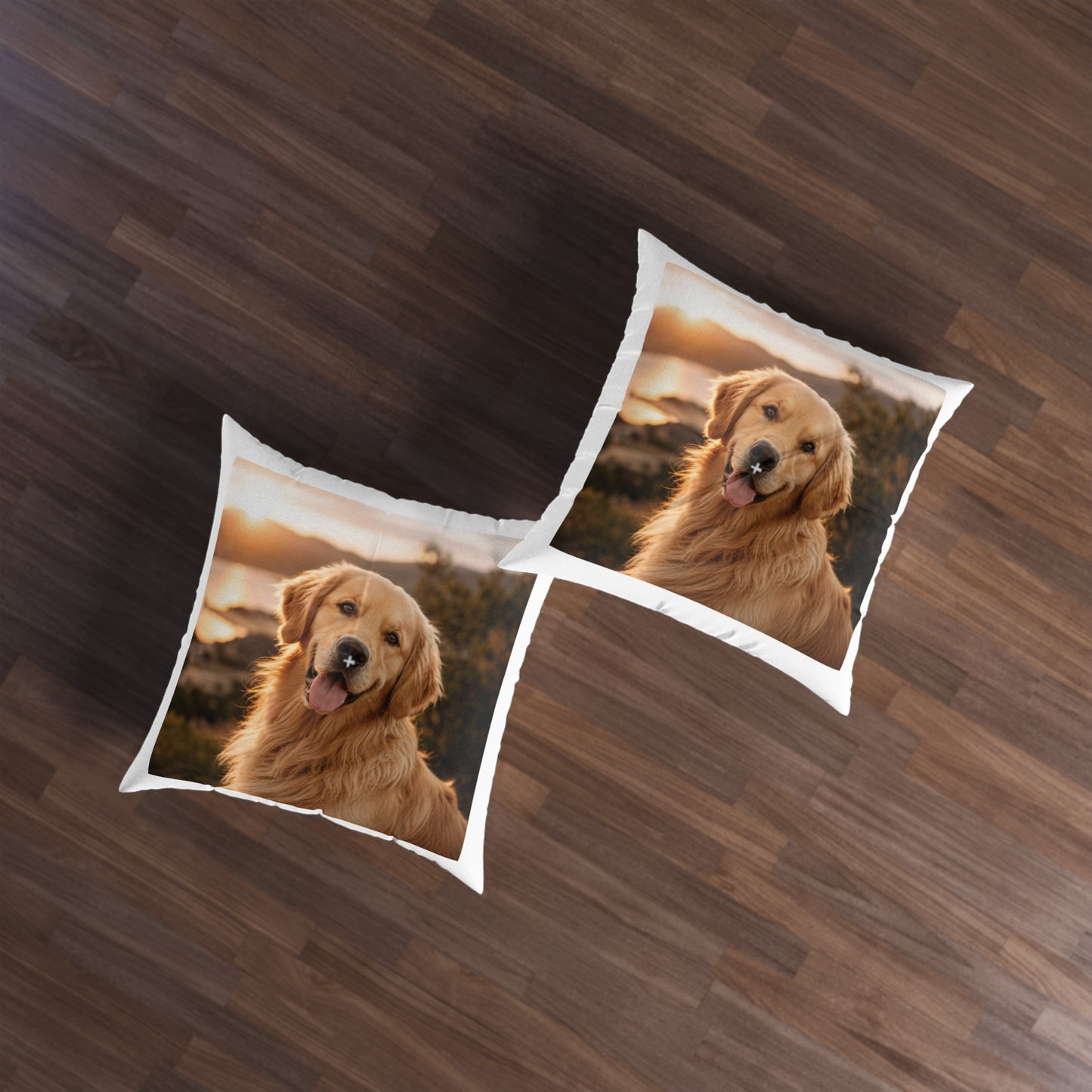 Golden Retriever Photo Floor Pillow — Cozy Square Tufted Pet Cushion