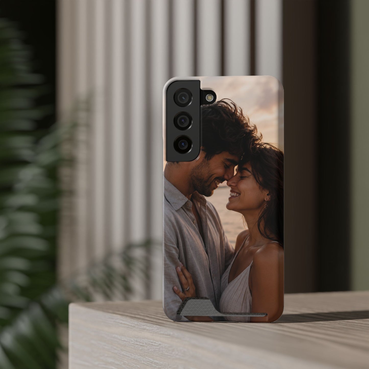 Custom Photo Card-Holder Phone Case — Personalized Couples Sunset Design