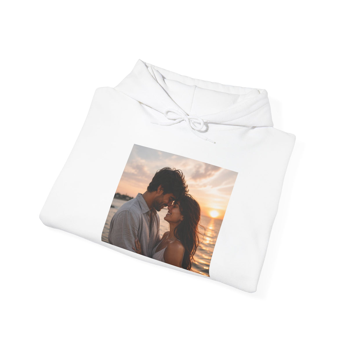 Romantic Sunset Photo Hoodie — Personalized Couple Portrait Sweatshirt